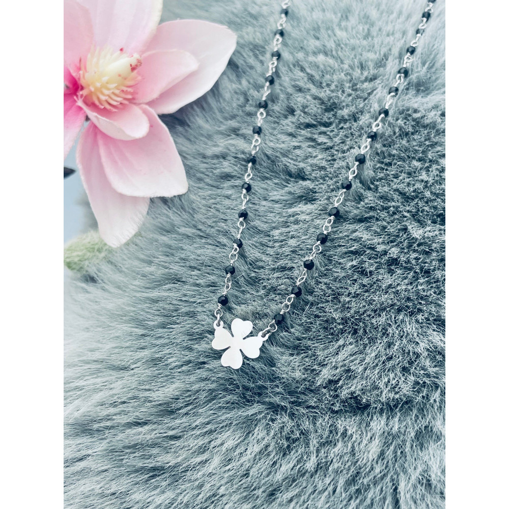 vierblättriges Kleeblatt 925 Silber Halskette mit Onyx Halsband Damen