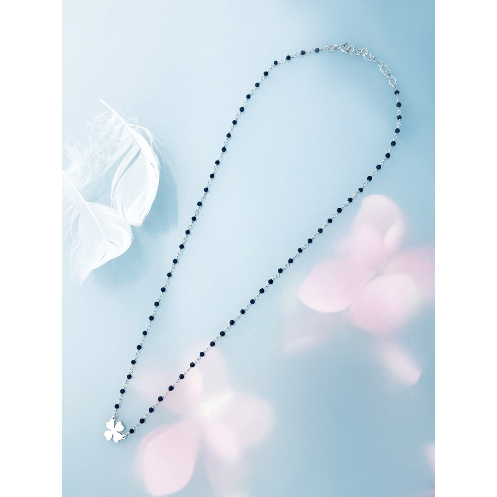 vierblättriges Kleeblatt 925 Silber Halskette mit Onyx Halsband Damen