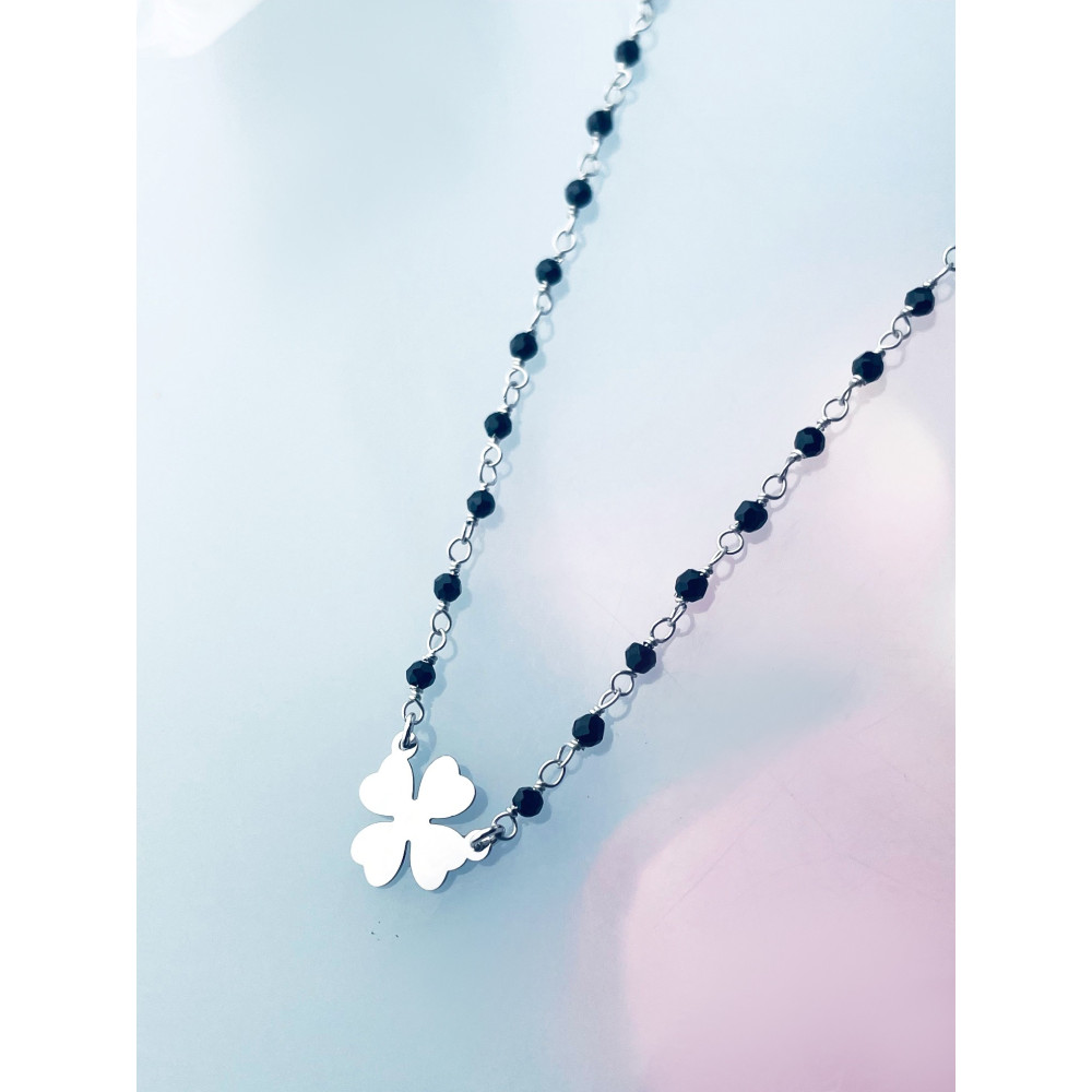 vierblättriges Kleeblatt 925 Silber Halskette mit Onyx Halsband Damen
