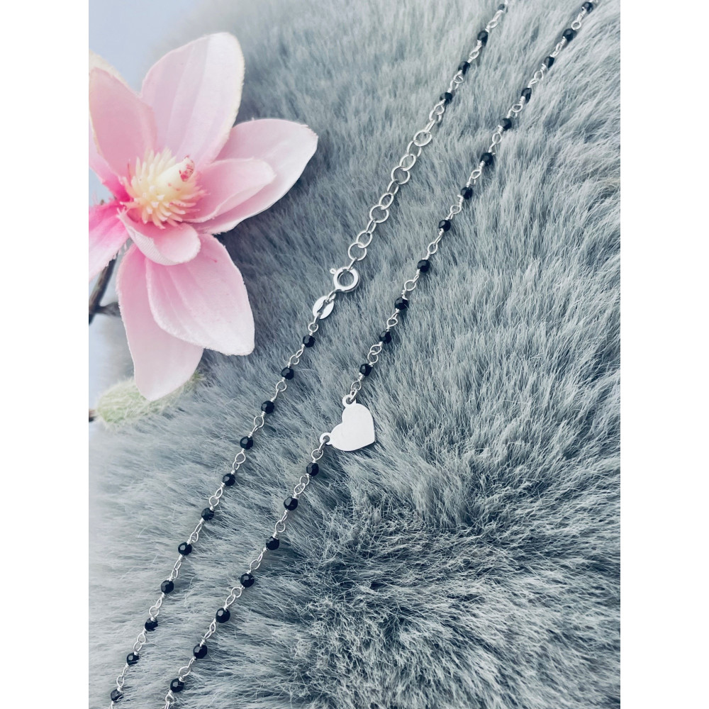 Herz 925 Silber Halskette mit Onyx Halsband Damen