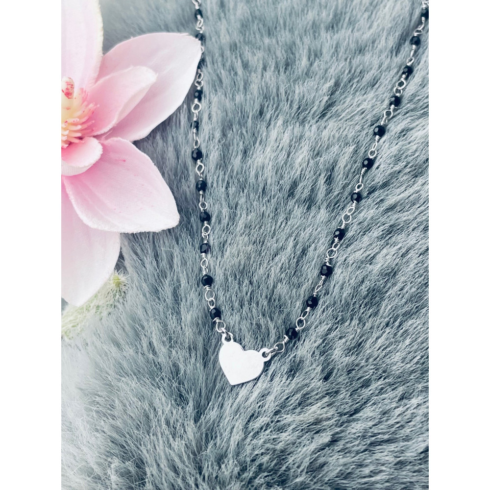 Herz 925 Silber Halskette mit Onyx Halsband Damen