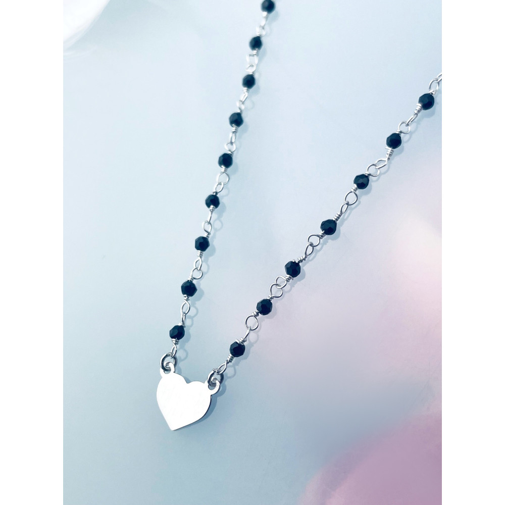 Herz 925 Silber Halskette mit Onyx Halsband Damen