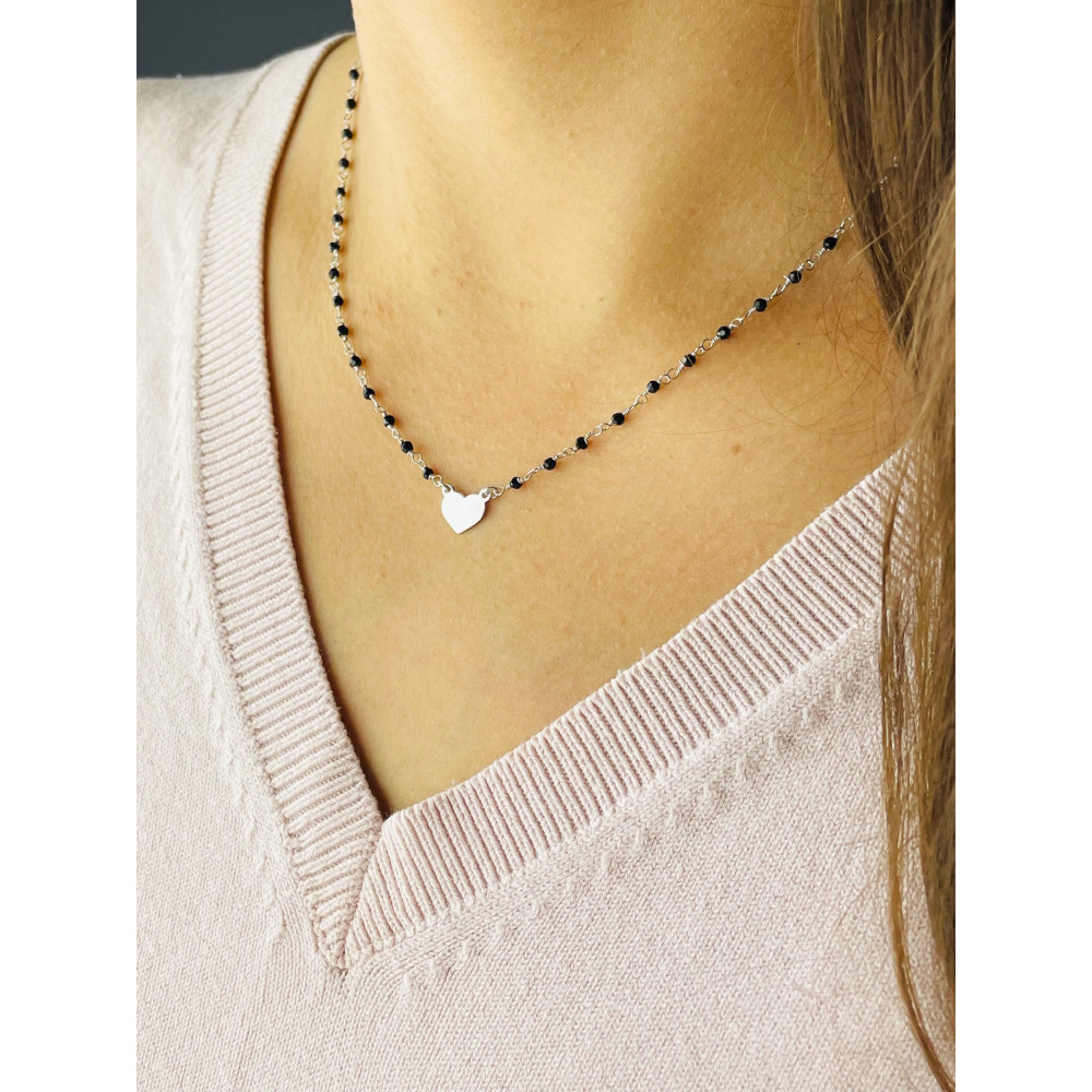 Herz 925 Silber Halskette mit Onyx Halsband Damen