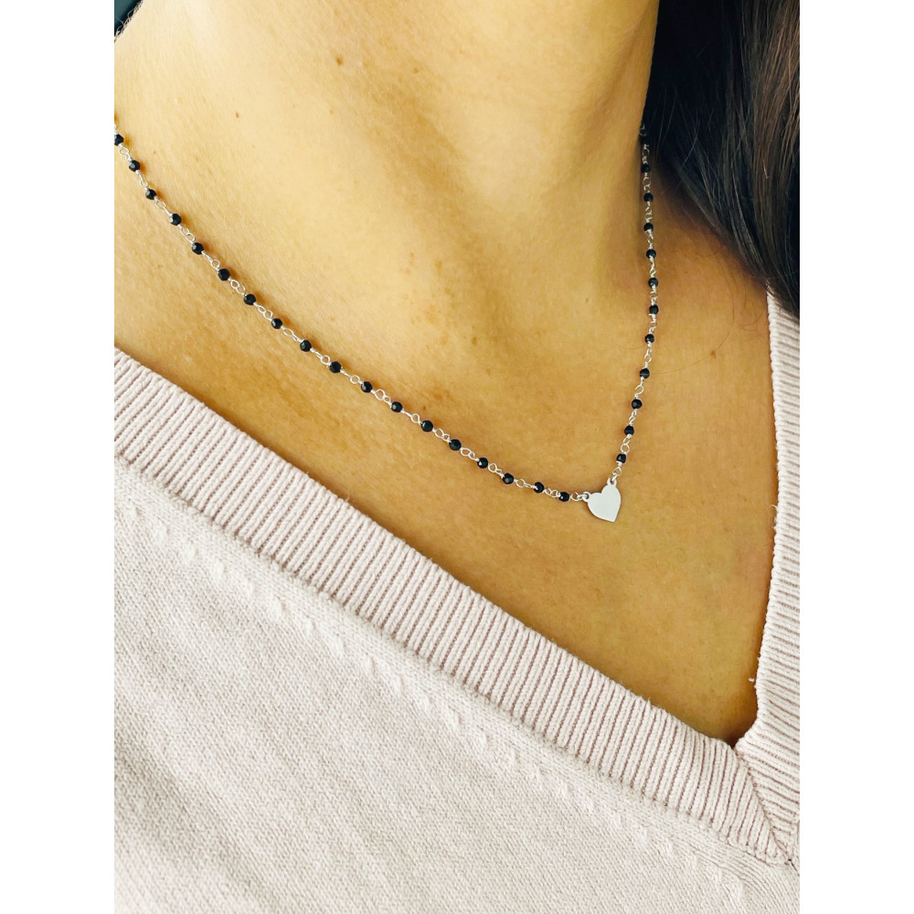 Herz 925 Silber Halskette mit Onyx Halsband Damen