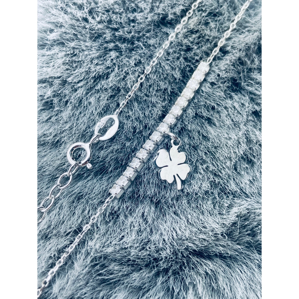 Kleeblatt 925 Silber mit Zirkonia Halskette Halsband Damen