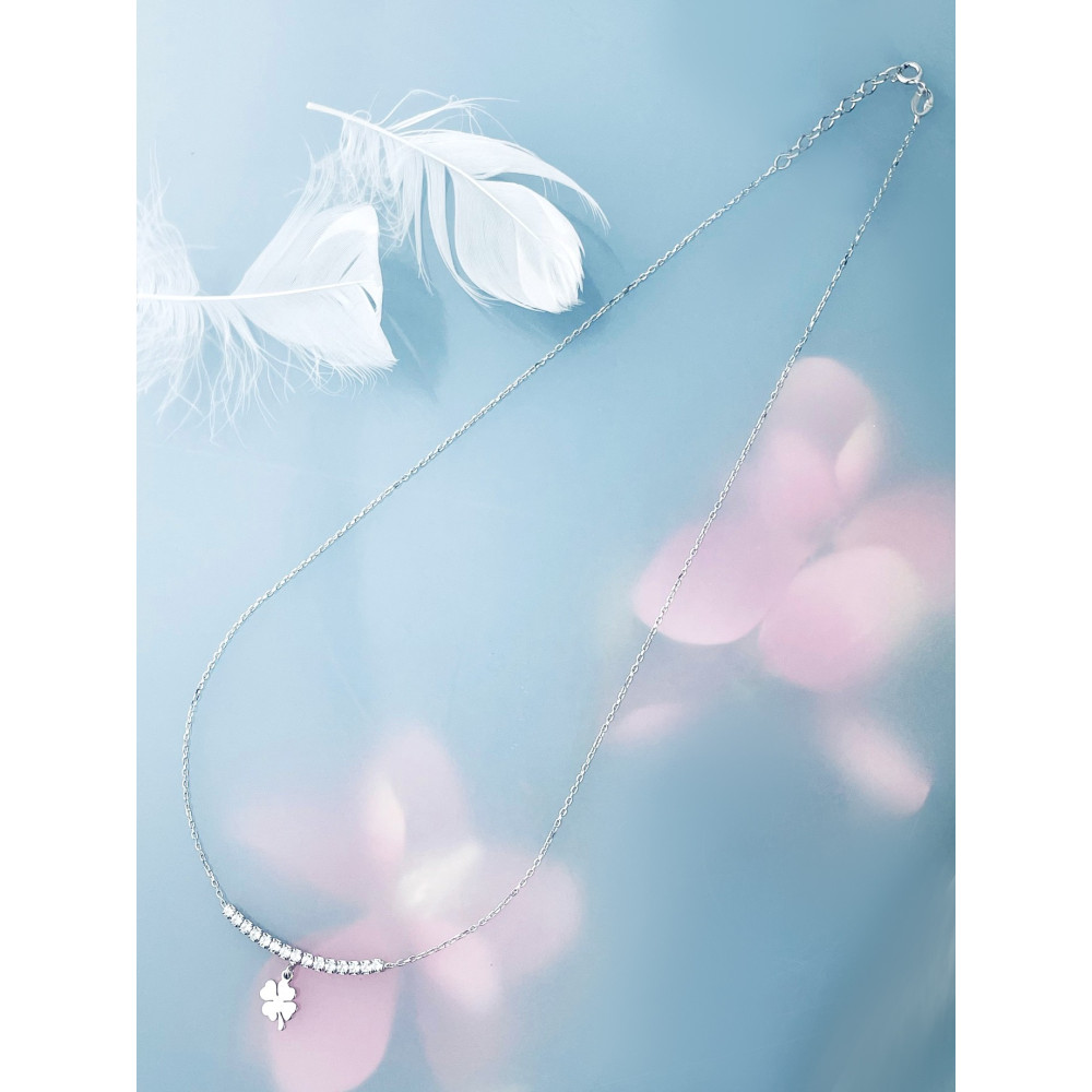 Kleeblatt 925 Silber mit Zirkonia Halskette Halsband Damen