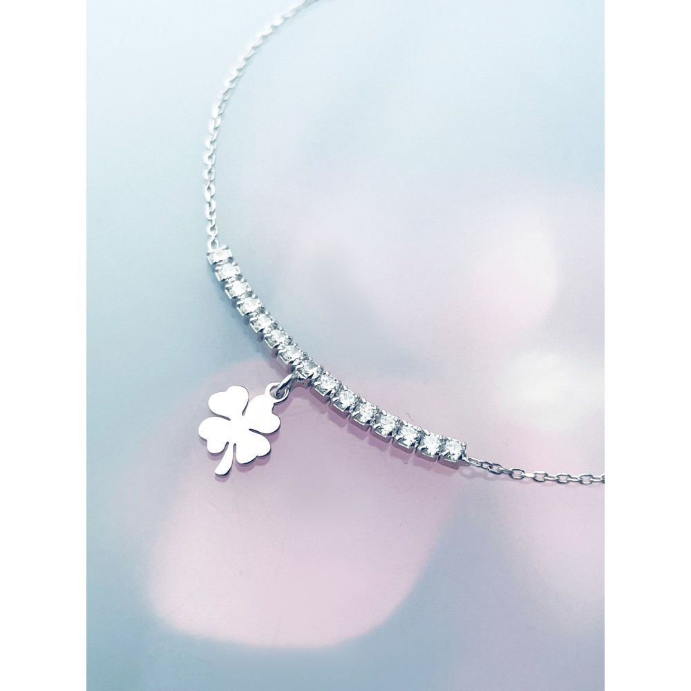 Kleeblatt 925 Silber mit Zirkonia Halskette Halsband Damen