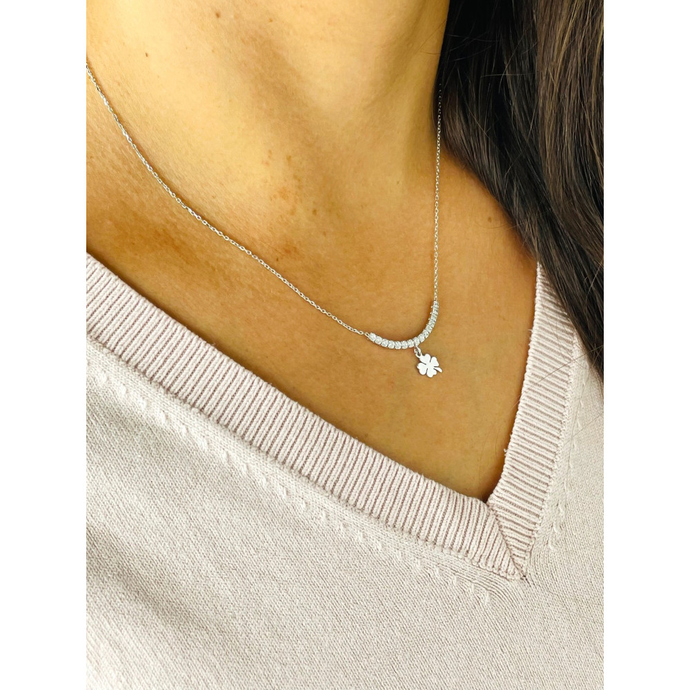 Kleeblatt 925 Silber mit Zirkonia Halskette Halsband Damen