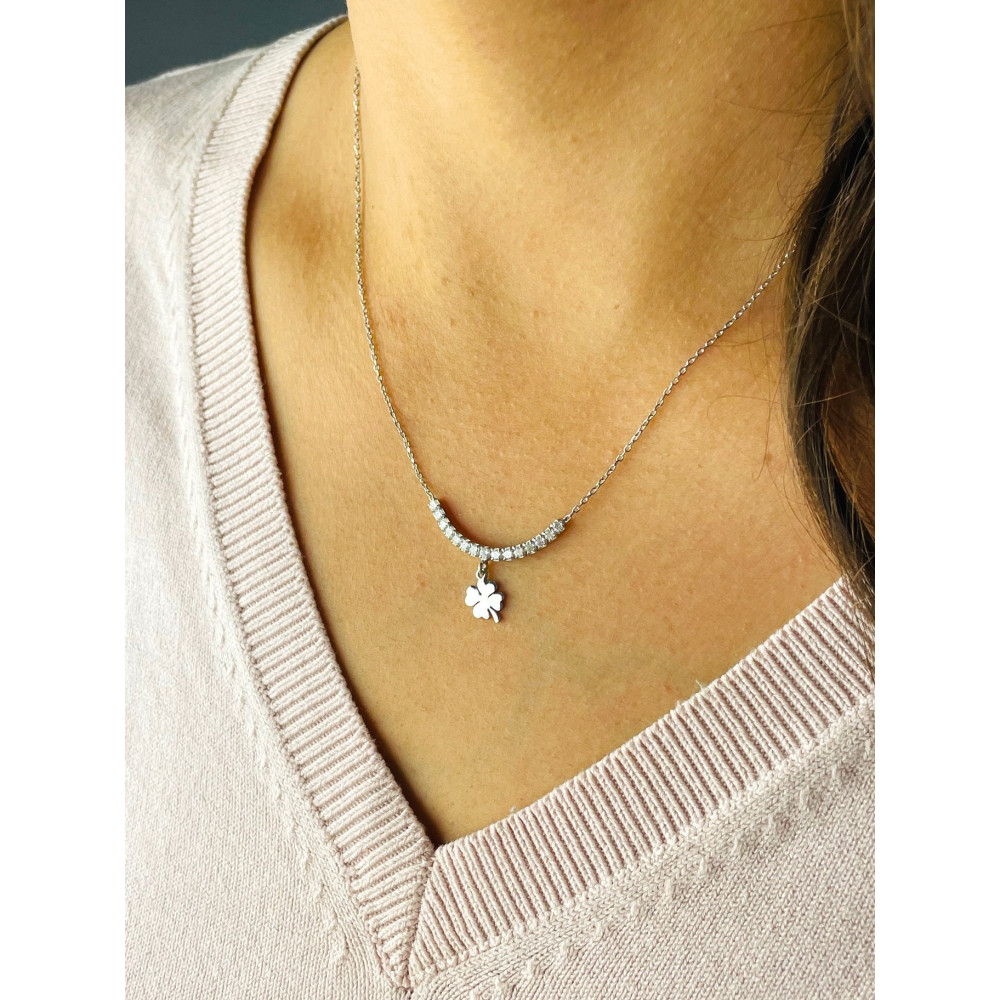 Kleeblatt 925 Silber mit Zirkonia Halskette Halsband Damen