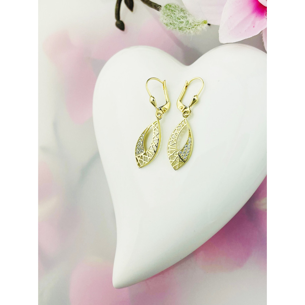 Katzenauge Gold Ohrringe mit Zirkonia Ohrhänger Ohrstecker Ohrschmuck Paar Gelbgold 585er 14KT