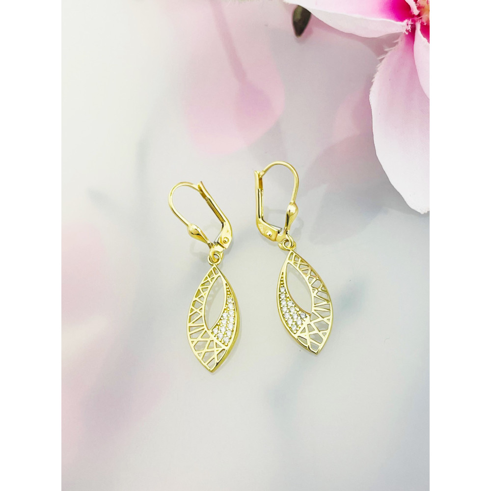 Katzenauge Gold Ohrringe mit Zirkonia Ohrhänger Ohrstecker Ohrschmuck Paar Gelbgold 585er 14KT