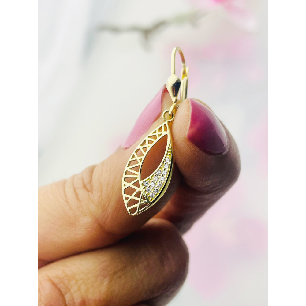 Katzenauge Gold Ohrringe mit Zirkonia Ohrhänger Ohrstecker Ohrschmuck Paar Gelbgold 585er 14KT