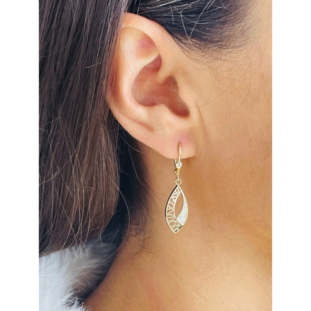 Katzenauge Gold Ohrringe mit Zirkonia Ohrhänger Ohrstecker Ohrschmuck Paar Gelbgold 585er 14KT