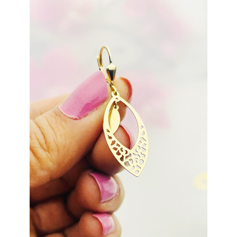 Złote kolczyki wiszące ogniki kocie oko ażurowe