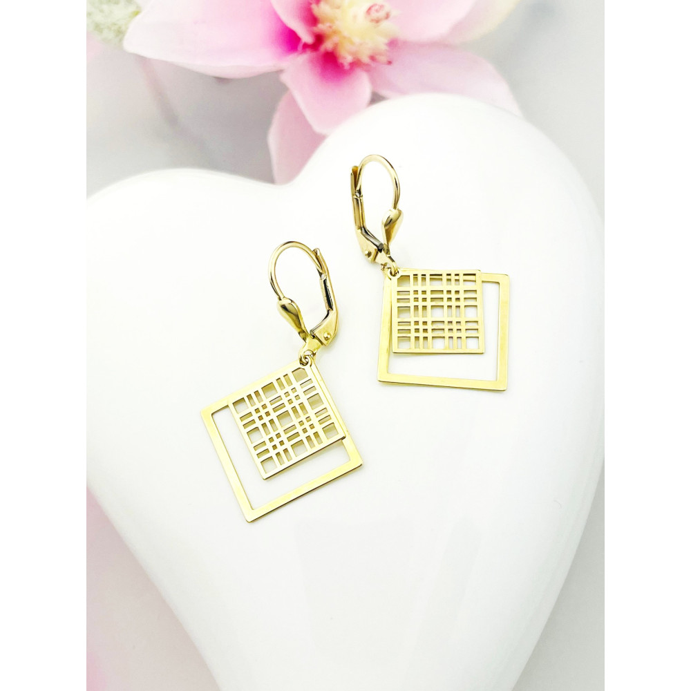 Quadrat Gold Ohrringe Ohrhänger Ohrstecker Ohrschmuck Paar Gelbgold 585er 14KT