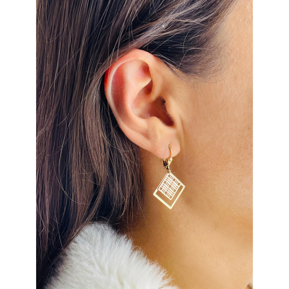 Quadrat Gold Ohrringe Ohrhänger Ohrstecker Ohrschmuck Paar Gelbgold 585er 14KT