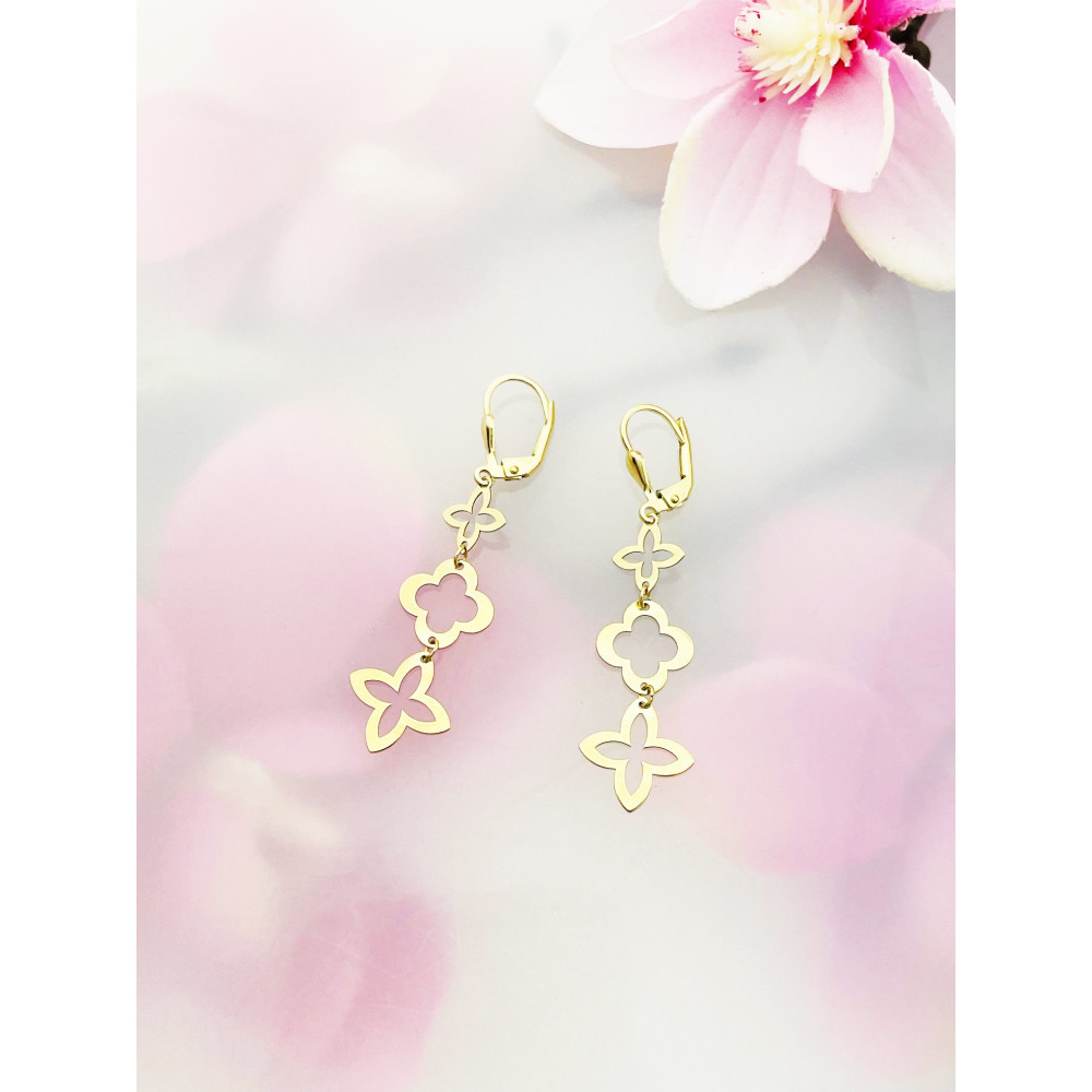 Blume Gold Ohrringe Ohrhänger Ohrstecker Ohrschmuck Paar Gelbgold 585er 14KT