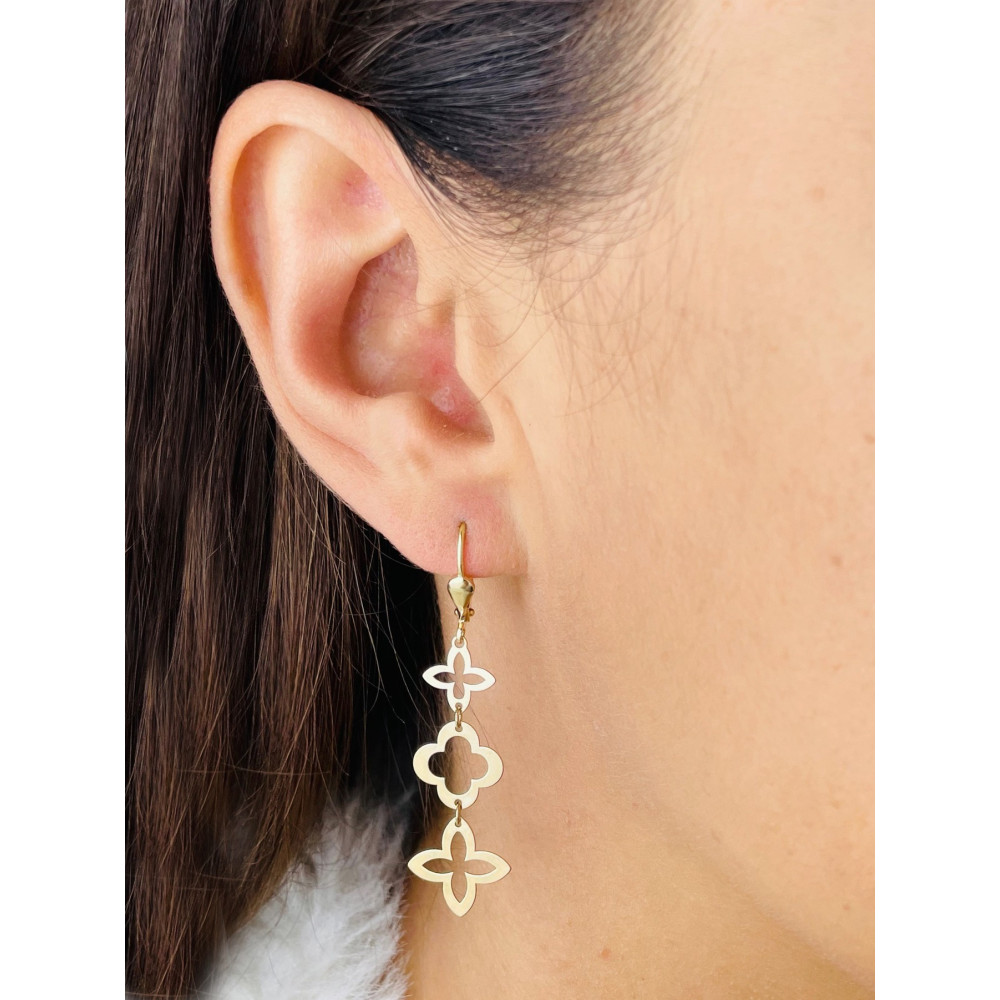 Blume Gold Ohrringe Ohrhänger Ohrstecker Ohrschmuck Paar Gelbgold 585er 14KT