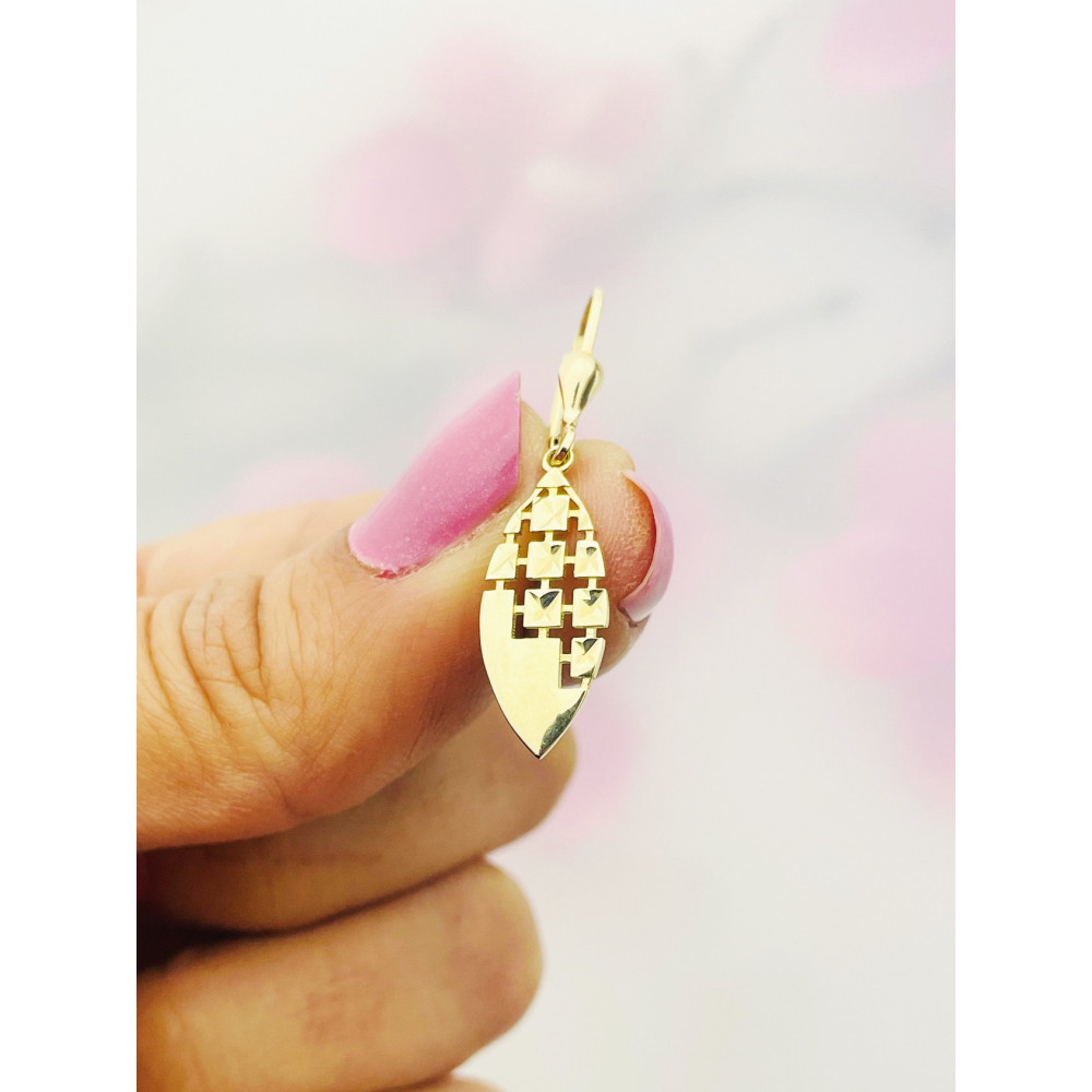 Złote kolczyki wiszące kocie oko frezowane