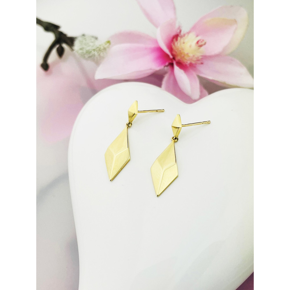 Rhombus Gold Ohrringe Ohrhänger Ohrstecker Ohrschmuck Paar Gelbgold 585er 14KT