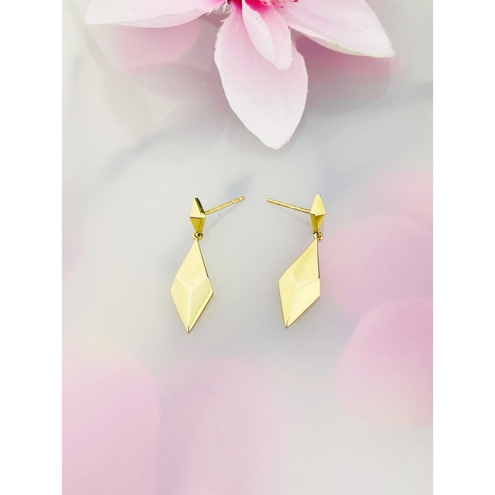 Rhombus Gold Ohrringe Ohrhänger Ohrstecker Ohrschmuck Paar Gelbgold 585er 14KT