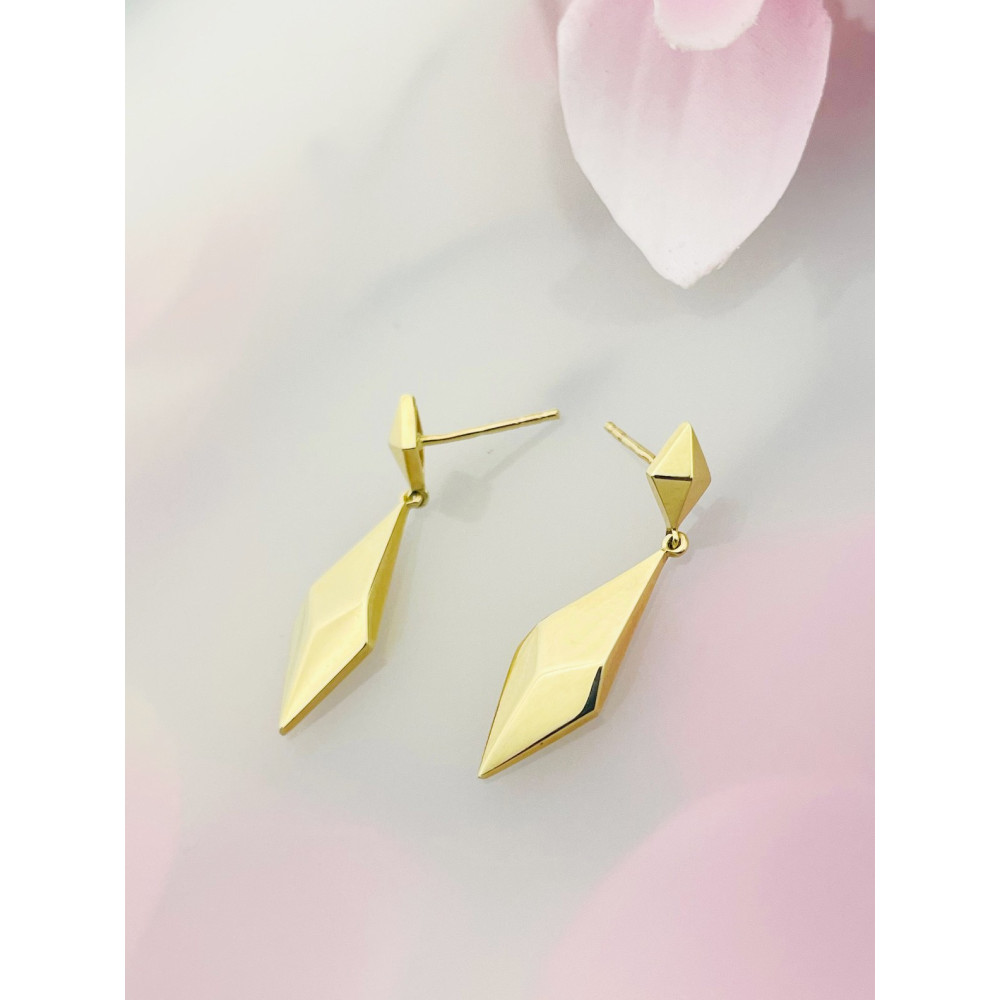 Rhombus Gold Ohrringe Ohrhänger Ohrstecker Ohrschmuck Paar Gelbgold 585er 14KT