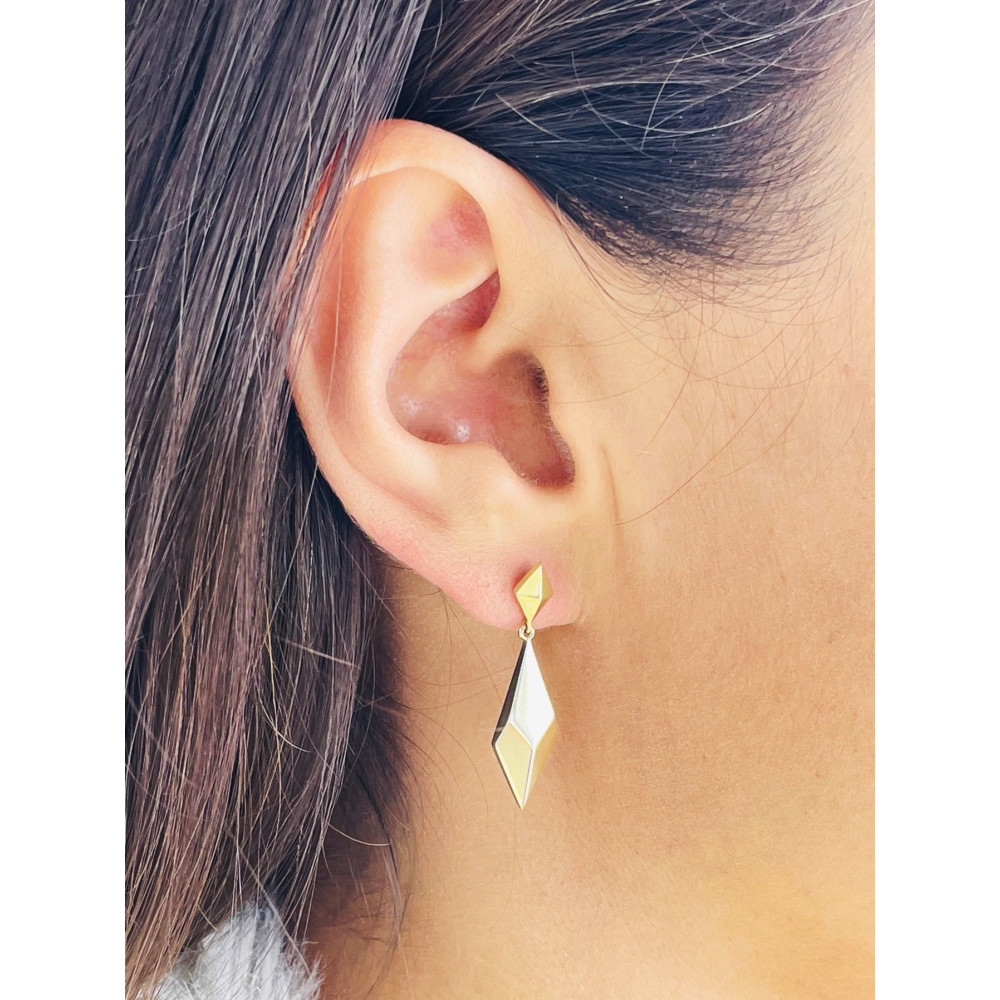 Rhombus Gold Ohrringe Ohrhänger Ohrstecker Ohrschmuck Paar Gelbgold 585er 14KT