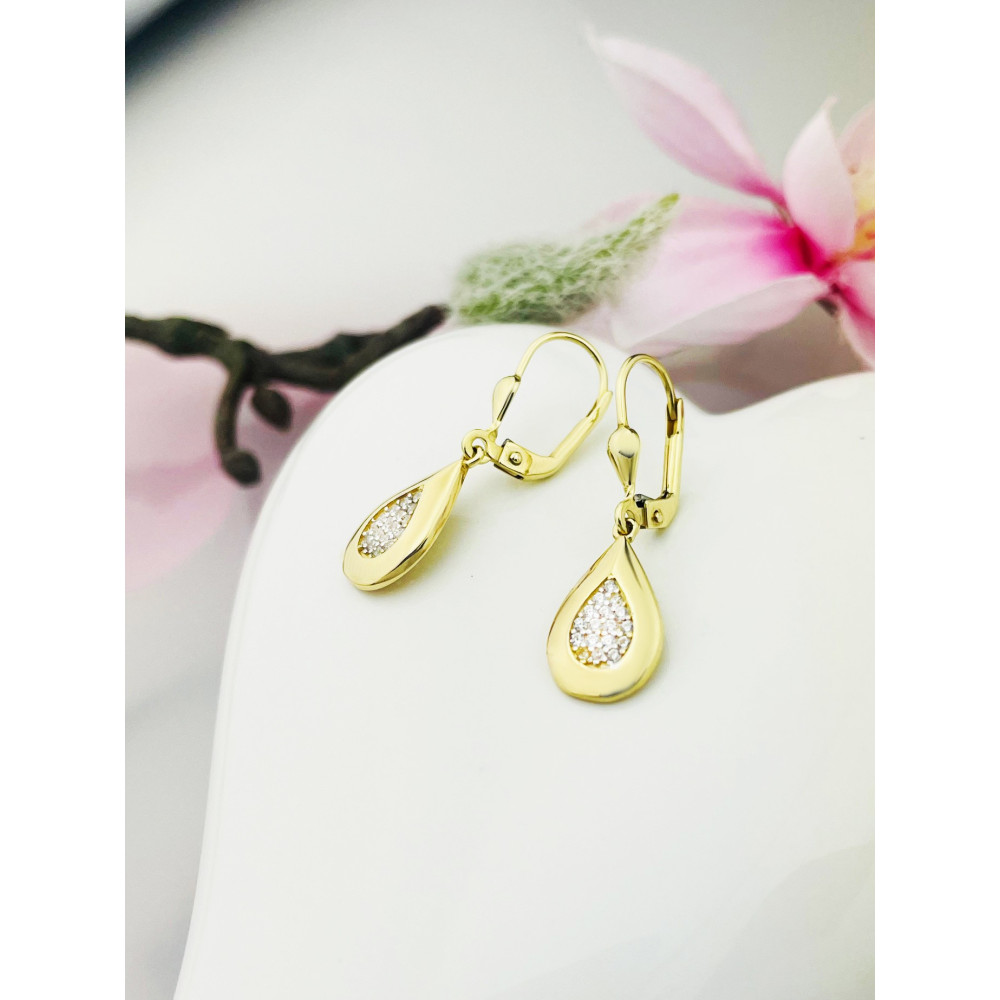 Träne Gold Ohrringe mit Zirkonia Ohrhänger Ohrstecker Ohrschmuck Paar Gelbgold 585er 14KT