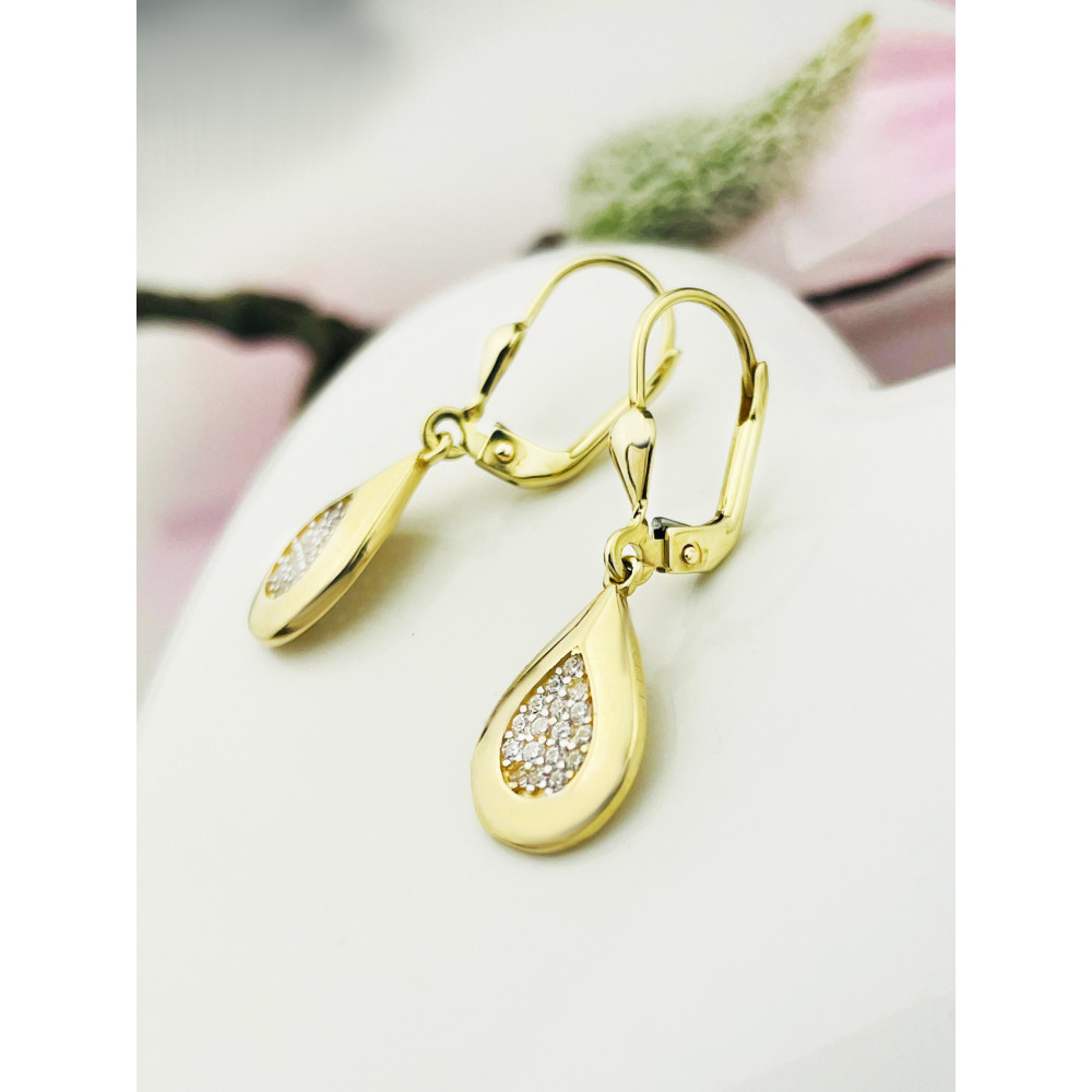 Träne Gold Ohrringe mit Zirkonia Ohrhänger Ohrstecker Ohrschmuck Paar Gelbgold 585er 14KT