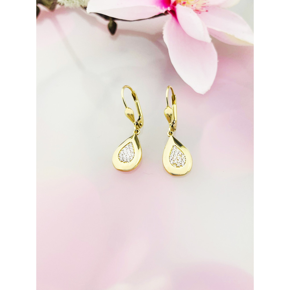 Träne Gold Ohrringe mit Zirkonia Ohrhänger Ohrstecker Ohrschmuck Paar Gelbgold 585er 14KT