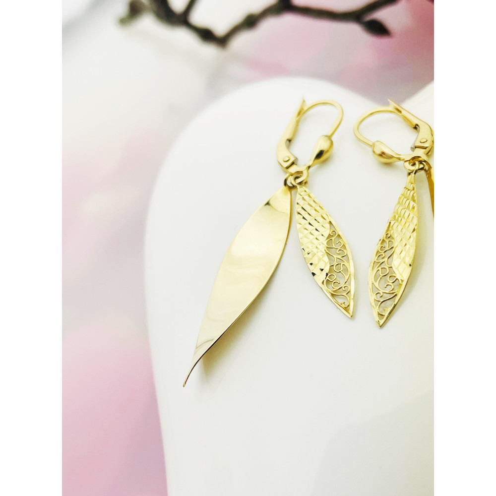 Blatt Gold Ohrringe Ohrhänger Ohrstecker Ohrschmuck Paar Gelbgold 585er 14KT