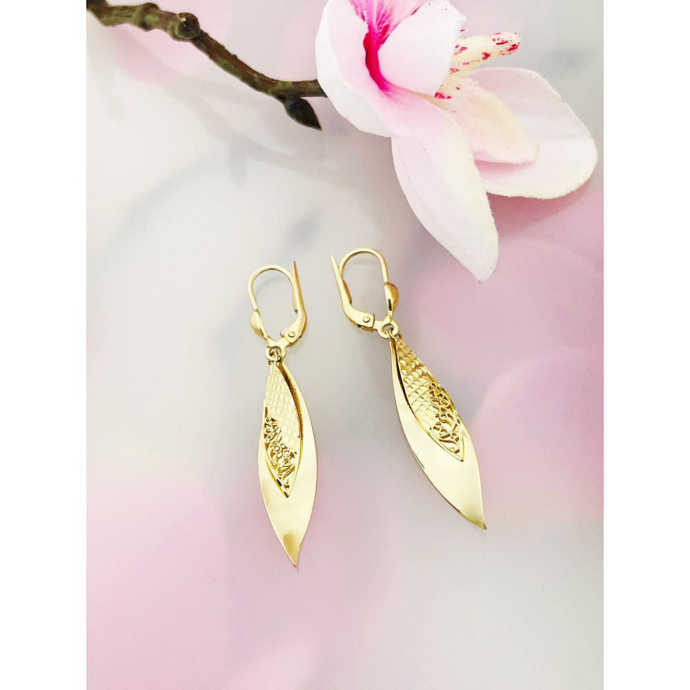 Blatt Gold Ohrringe Ohrhänger Ohrstecker Ohrschmuck Paar Gelbgold 585er 14KT