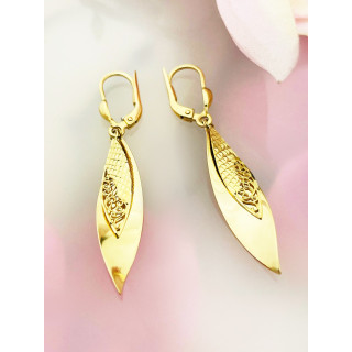 Blatt Gold Ohrringe Ohrhänger Ohrstecker Ohrschmuck Paar Gelbgold 585er 14KT