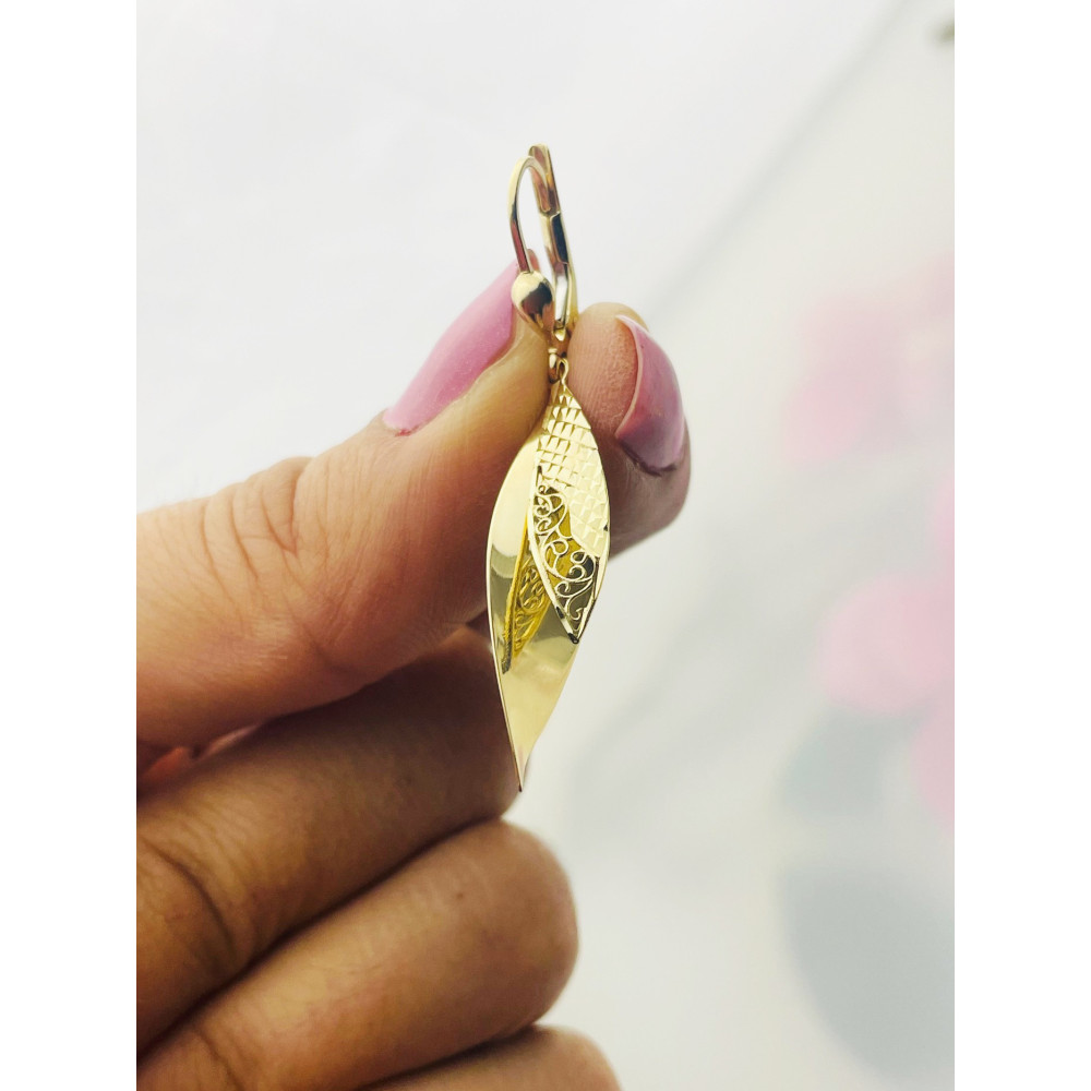 Blatt Gold Ohrringe Ohrhänger Ohrstecker Ohrschmuck Paar Gelbgold 585er 14KT