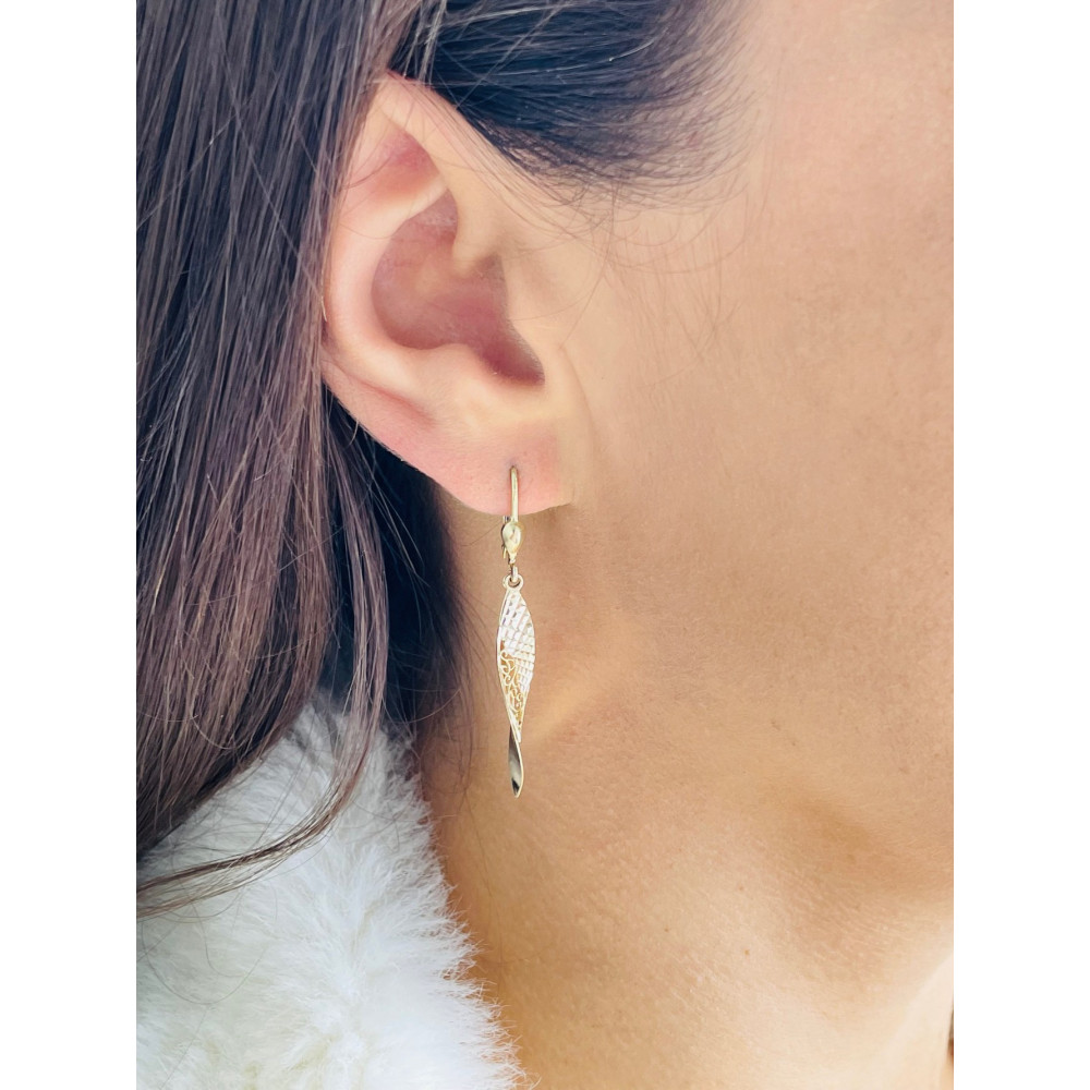 Blatt Gold Ohrringe Ohrhänger Ohrstecker Ohrschmuck Paar Gelbgold 585er 14KT