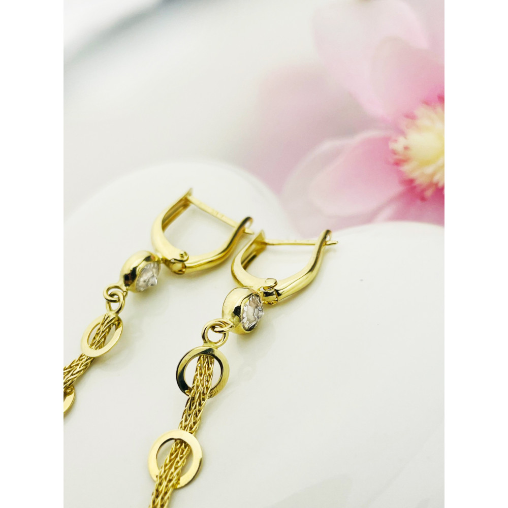 Kreis Gold Ohrringe mit Zirkonia Ohrhänger Ohrstecker Ohrschmuck Paar Gelbgold 585er 14KT