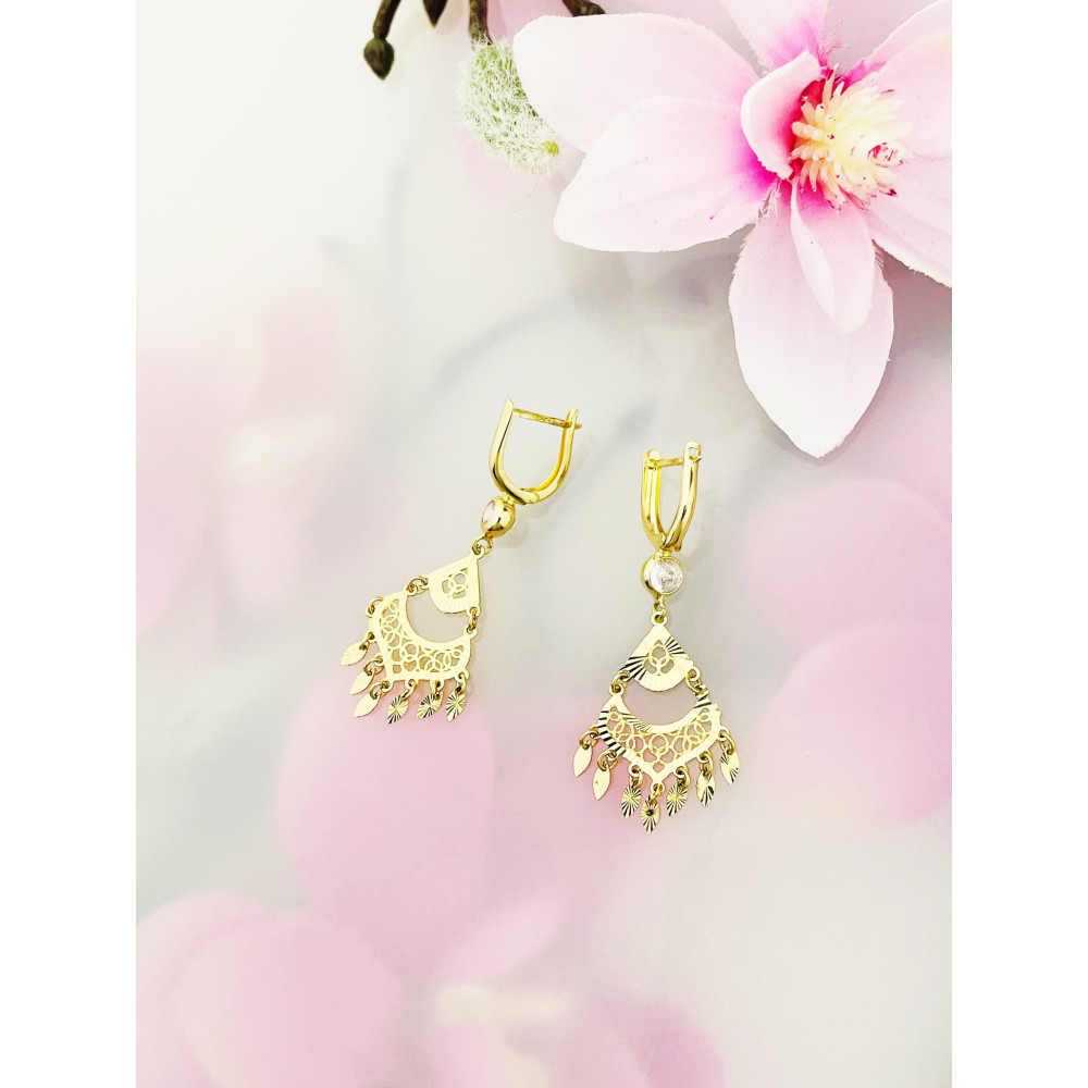 Gold Ohrringe mit Zirkonia Ohrhänger Ohrstecker Ohrschmuck Paar Gelbgold 585er 14KT