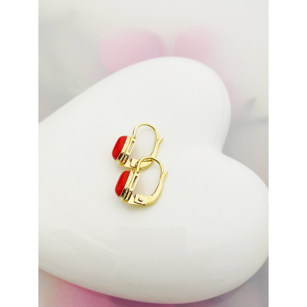 Złote kolczyki owalne koral