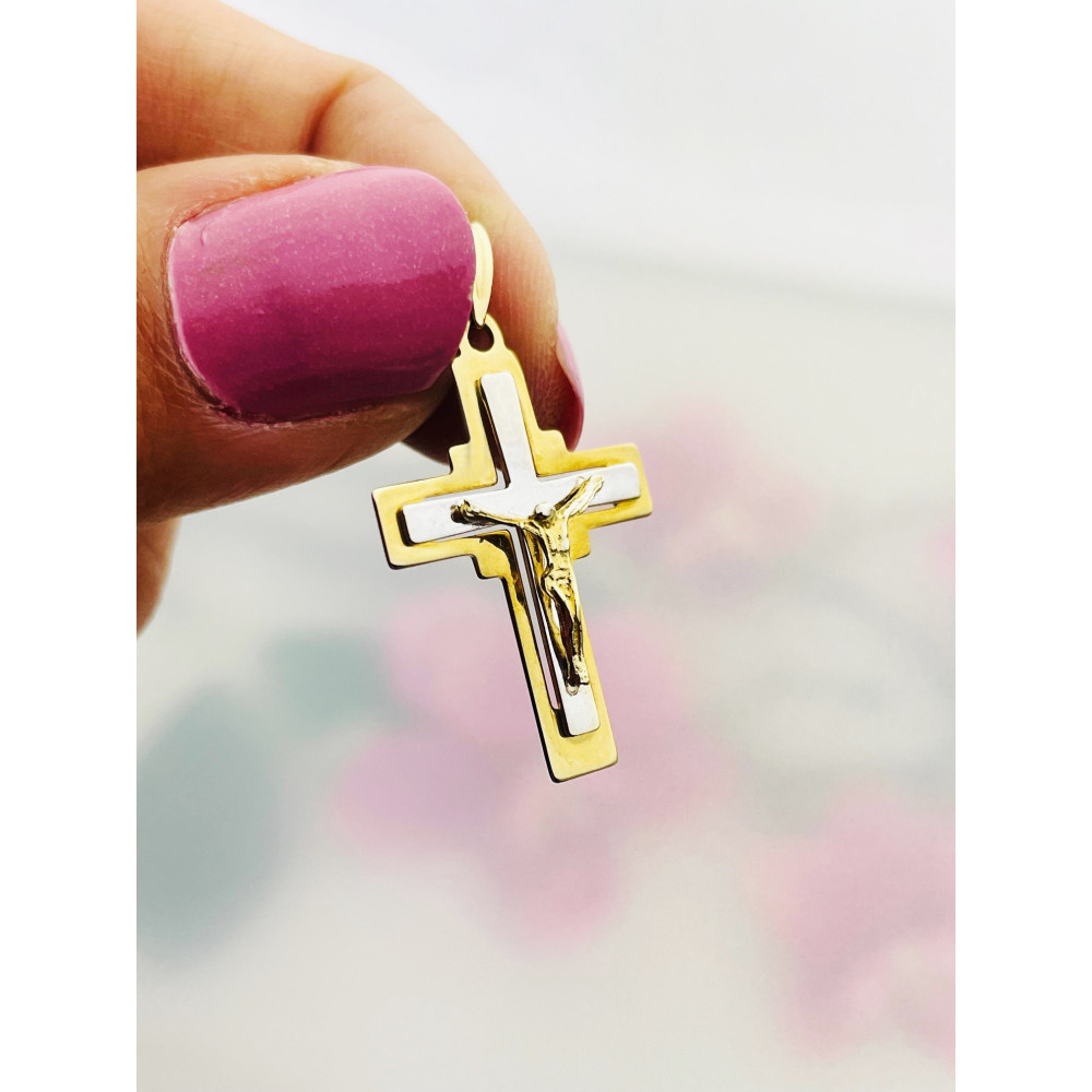 Złoty krzyżyk Jezus Chrystus figurka Komunia Chrzest