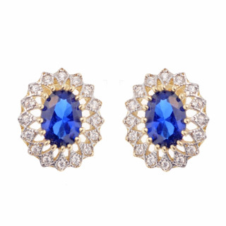 Złote kolczyki owalne z cyrkoniami dwukolorowe