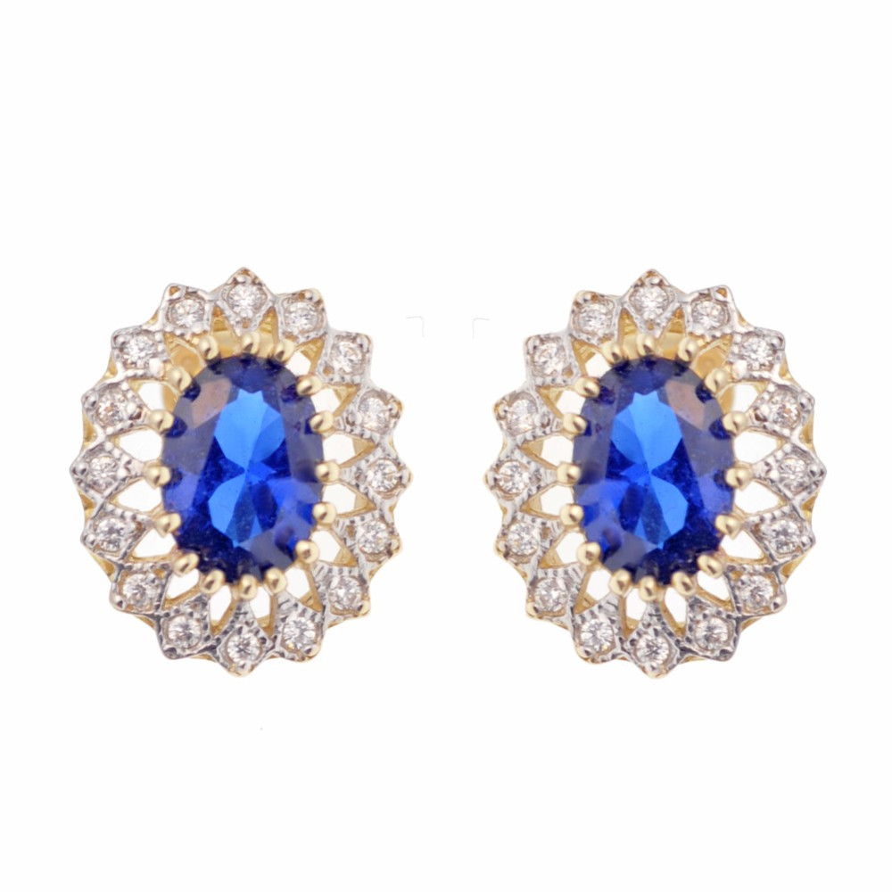 Złote kolczyki owalne z cyrkoniami dwukolorowe