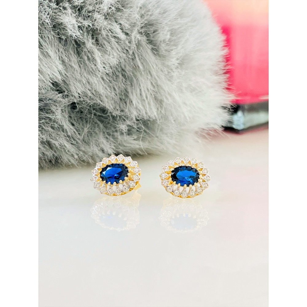 Złote kolczyki owalne z cyrkoniami dwukolorowe