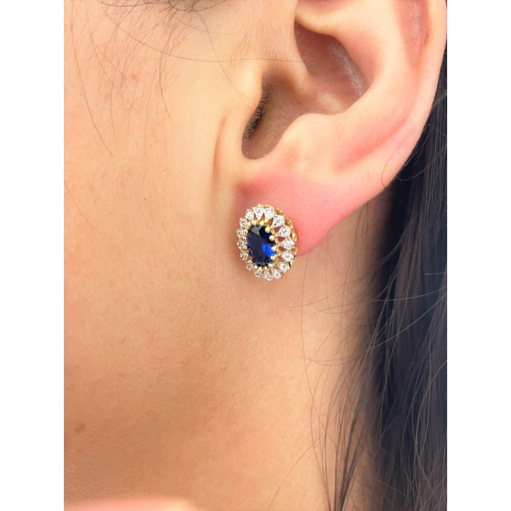 Złote kolczyki owalne z cyrkoniami dwukolorowe