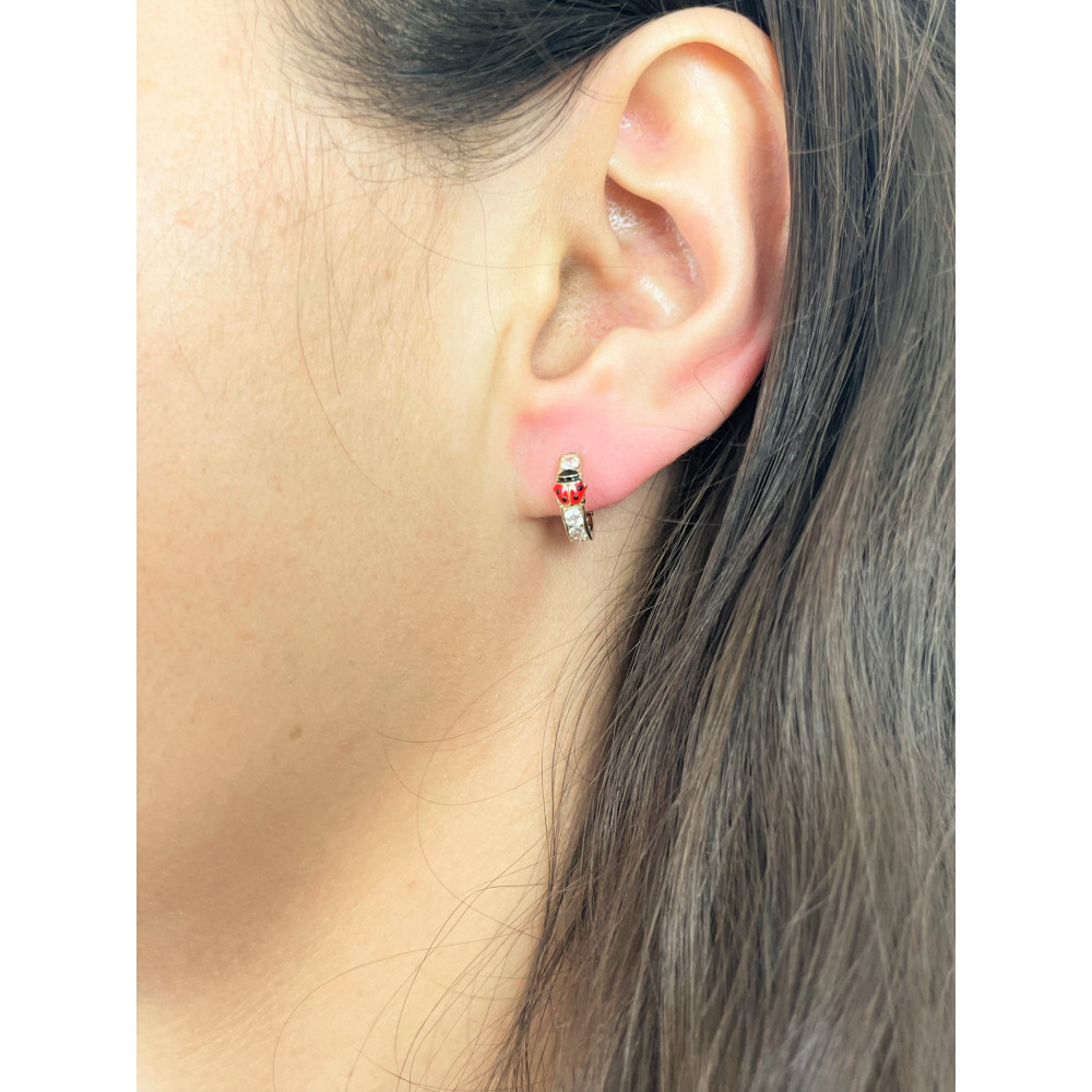 Złote kolczyki przecinki biedronka z cyrkoniami