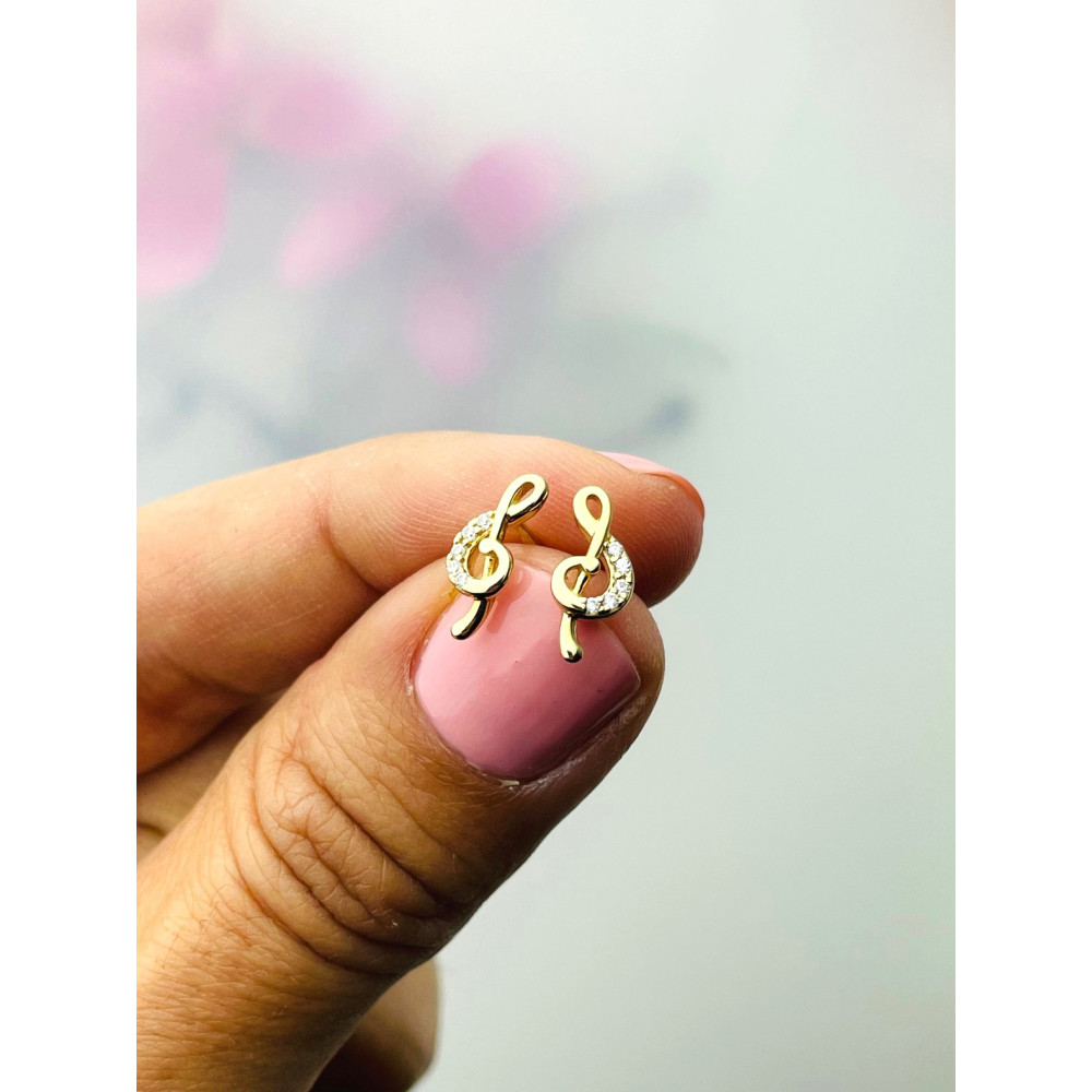 Geigenschlüssel Ohrringe mit Zirkonia Ohrhänger Ohrstecker Ohrschmuck Paar Gelbgold 585er 14KT