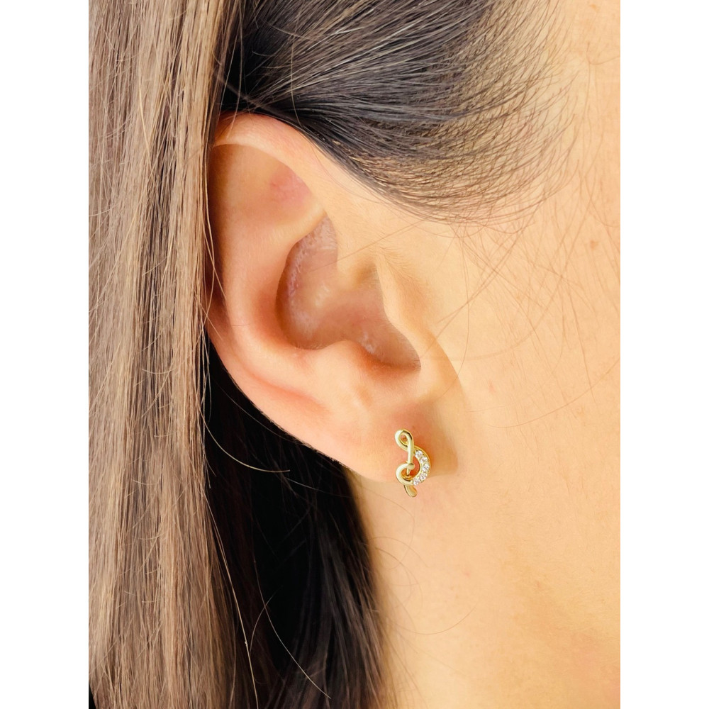 Geigenschlüssel Ohrringe mit Zirkonia Ohrhänger Ohrstecker Ohrschmuck Paar Gelbgold 585er 14KT