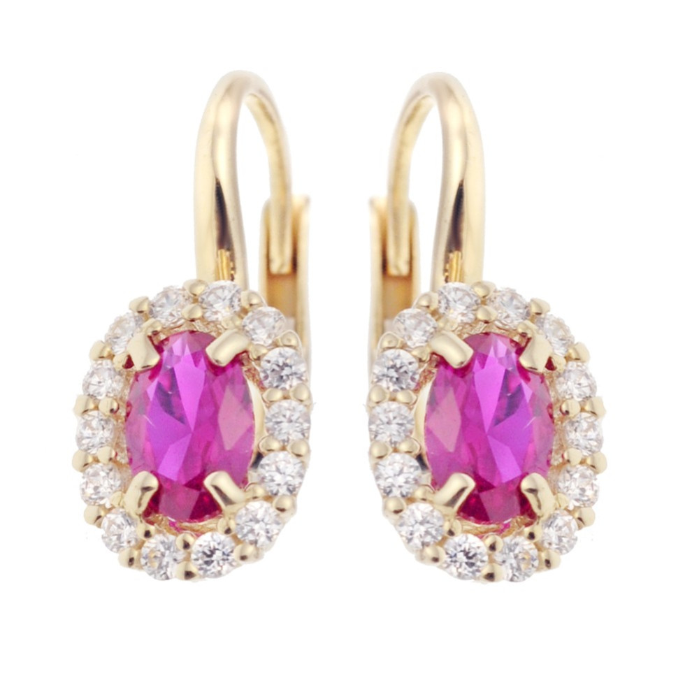 Złote kolczyki owalne z cyrkoniami dwukolorowe