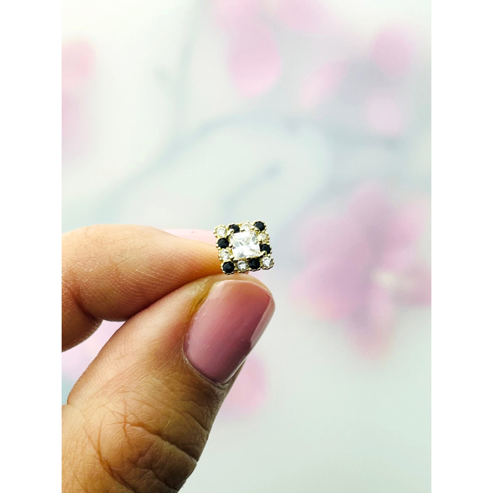 Quadrat Ohrringe mit Zirkonia und Onyx Ohrhänger Ohrstecker Ohrschmuck Paar Gelbgold 585er 14KT