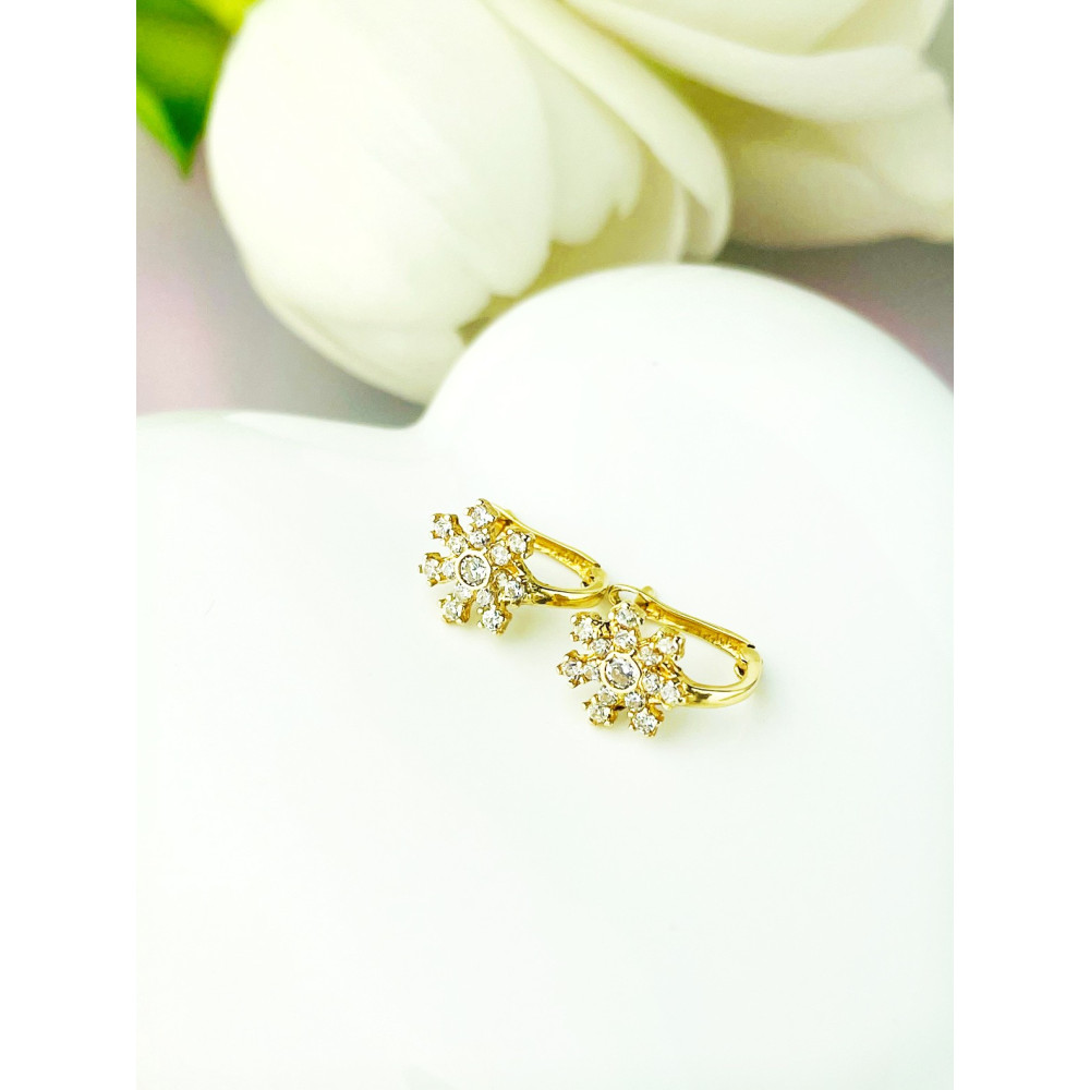 Schneeflocke Ohrringe Ohrhänger Ohrstecker Ohrschmuck mit Zirkonia Gelbgold Paar 585er 14KT