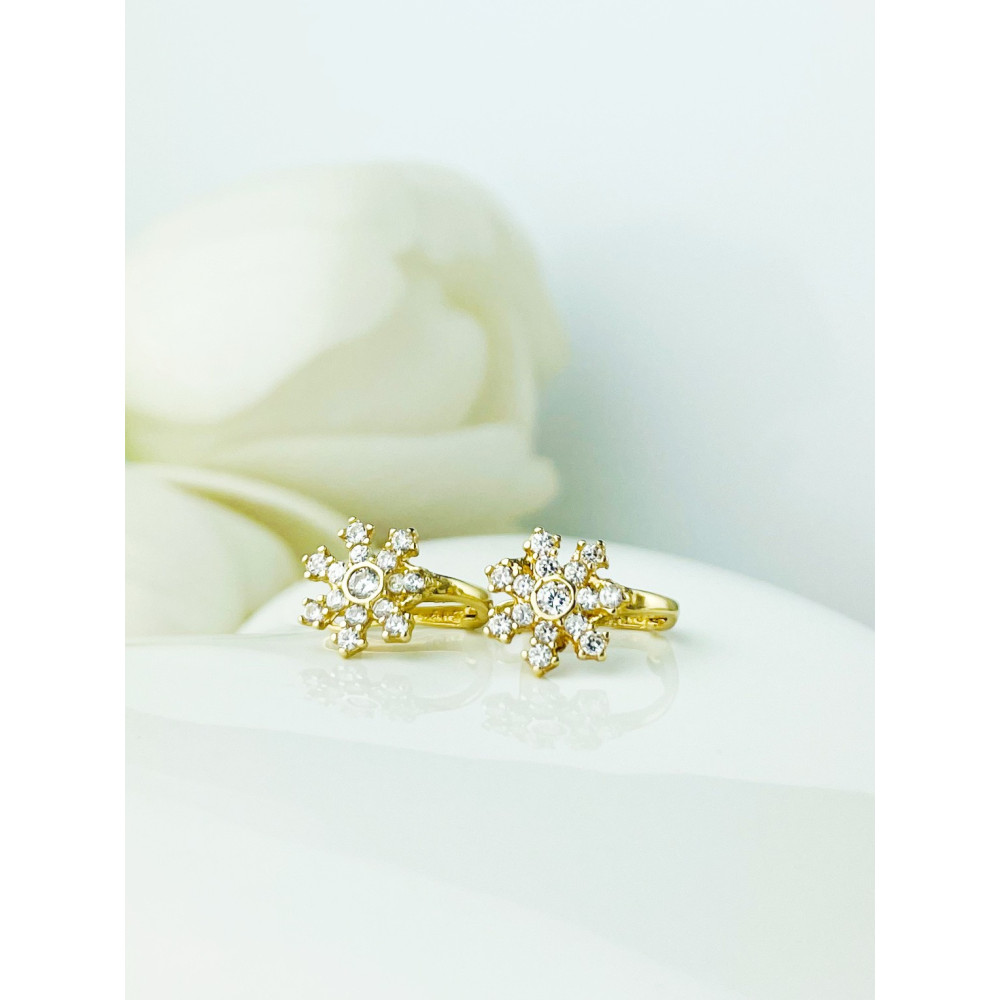 Schneeflocke Ohrringe Ohrhänger Ohrstecker Ohrschmuck mit Zirkonia Gelbgold Paar 585er 14KT